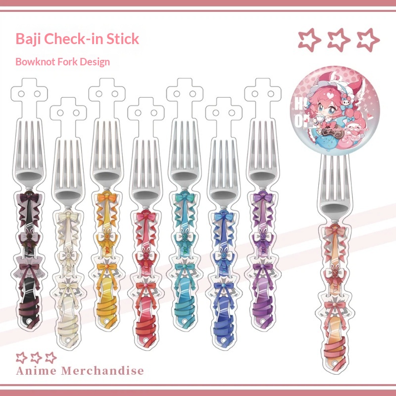 Anime Cosplay Merchandise - Anime Acrylic Bowknot Fork Shape Badge