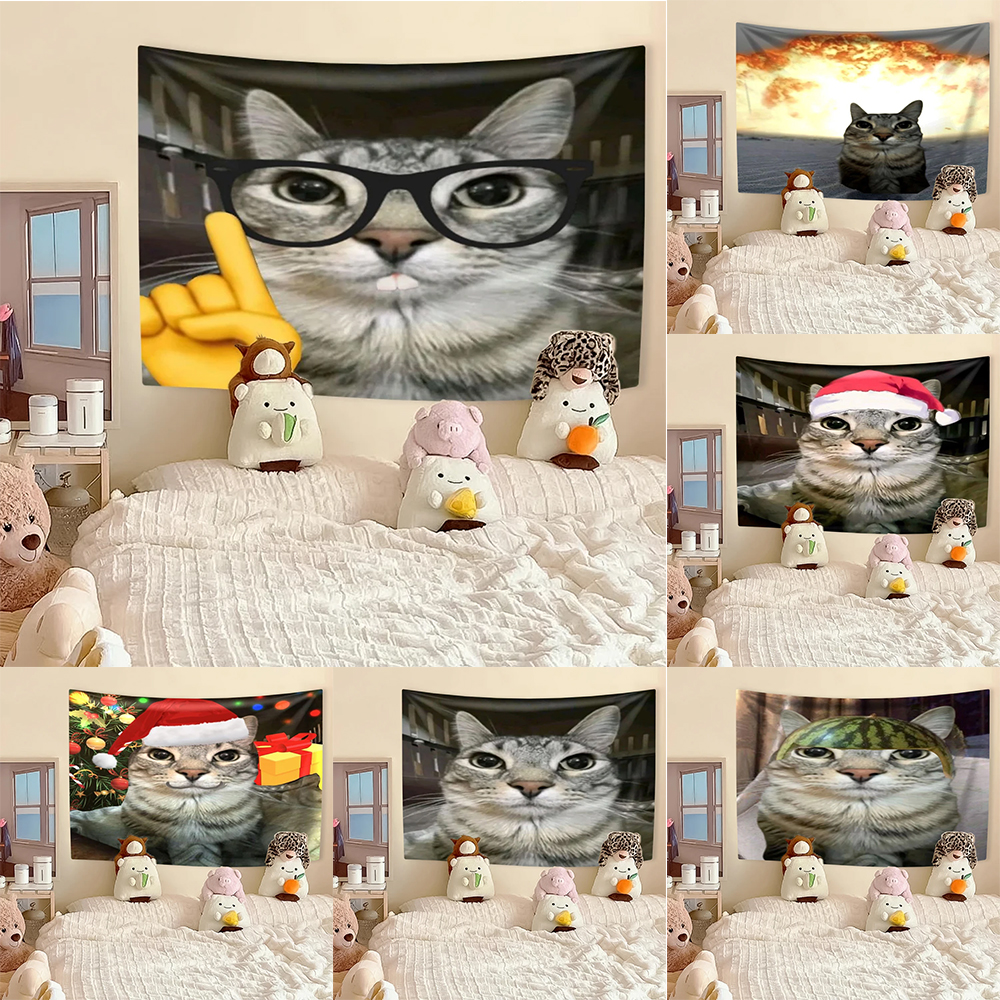 Funny Cat Meme Tapestry, Kawai - Wall Scroll Tapestry ulasan dan harga