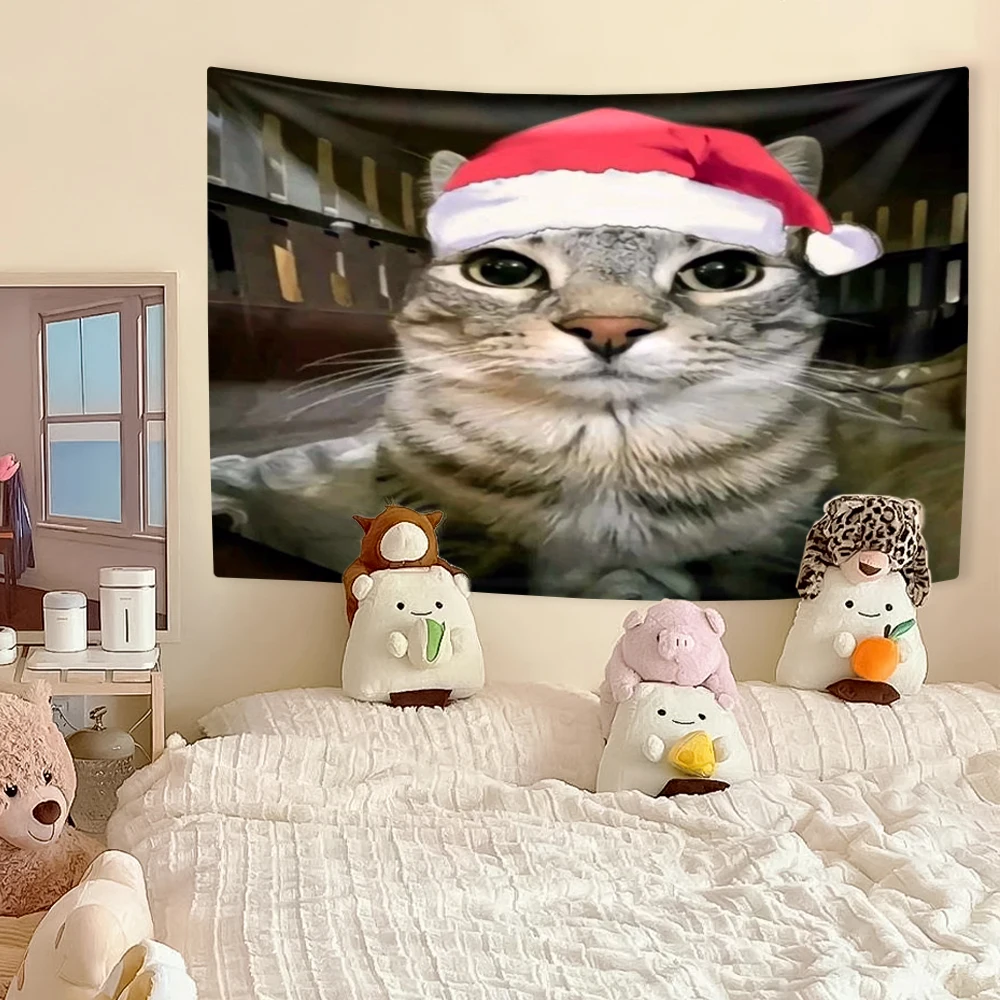 Funny Cat Meme Tapestry, Kawai - Wall Scroll Tapestry ulasan dan harga