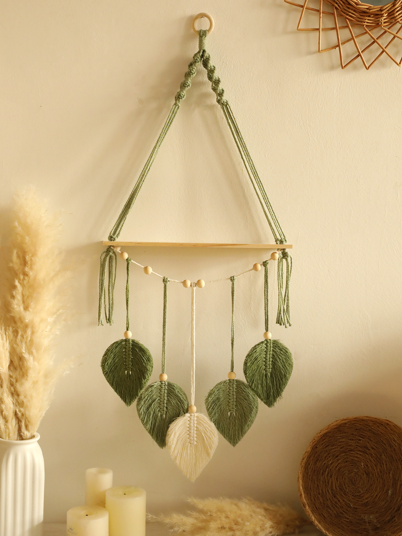Leaf Macrame Floating Shelf Ta - Wall Scroll Tapestry ulasan dan harga