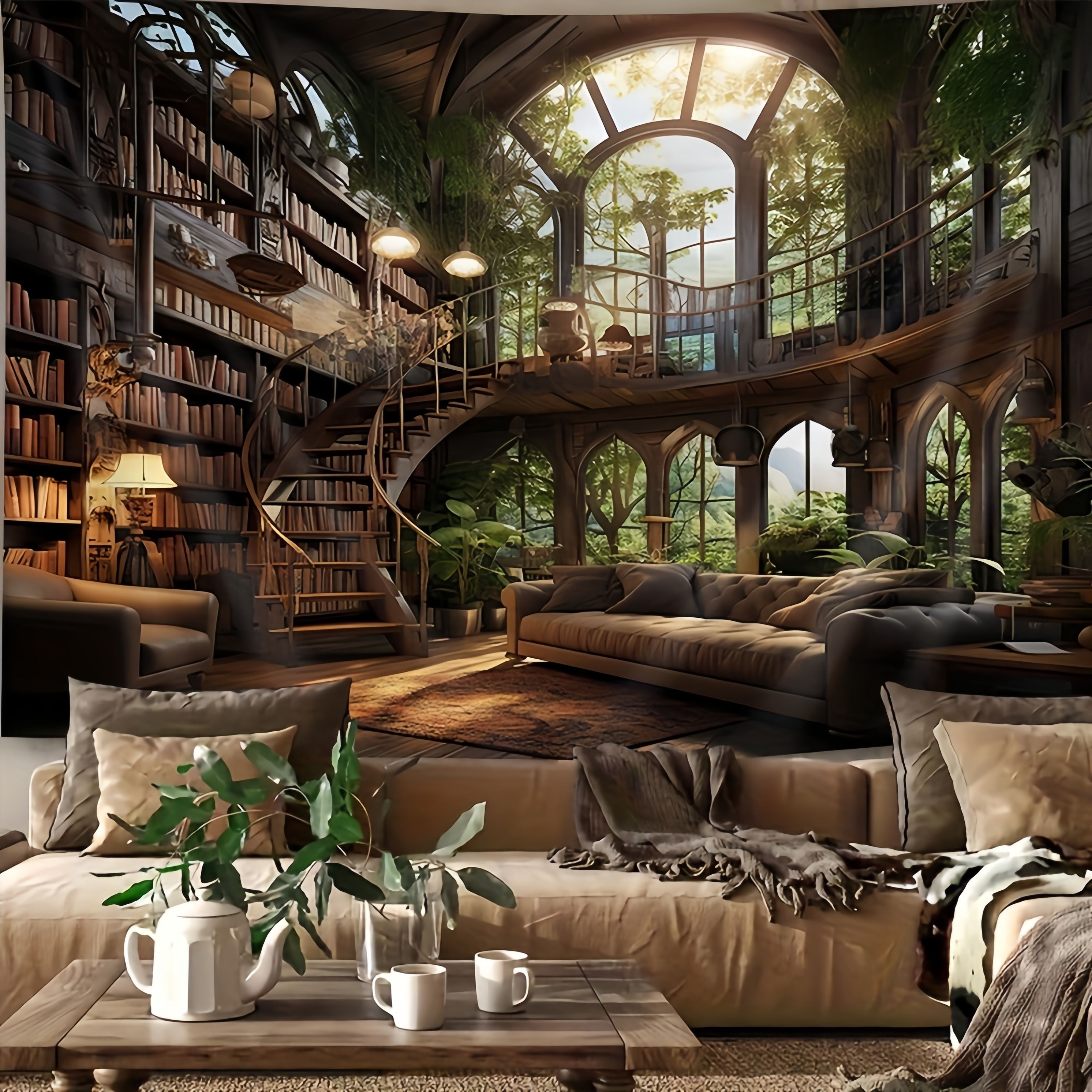 1 piece vintage bookshelf patt - Wall Scroll Tapestry ulasan dan harga