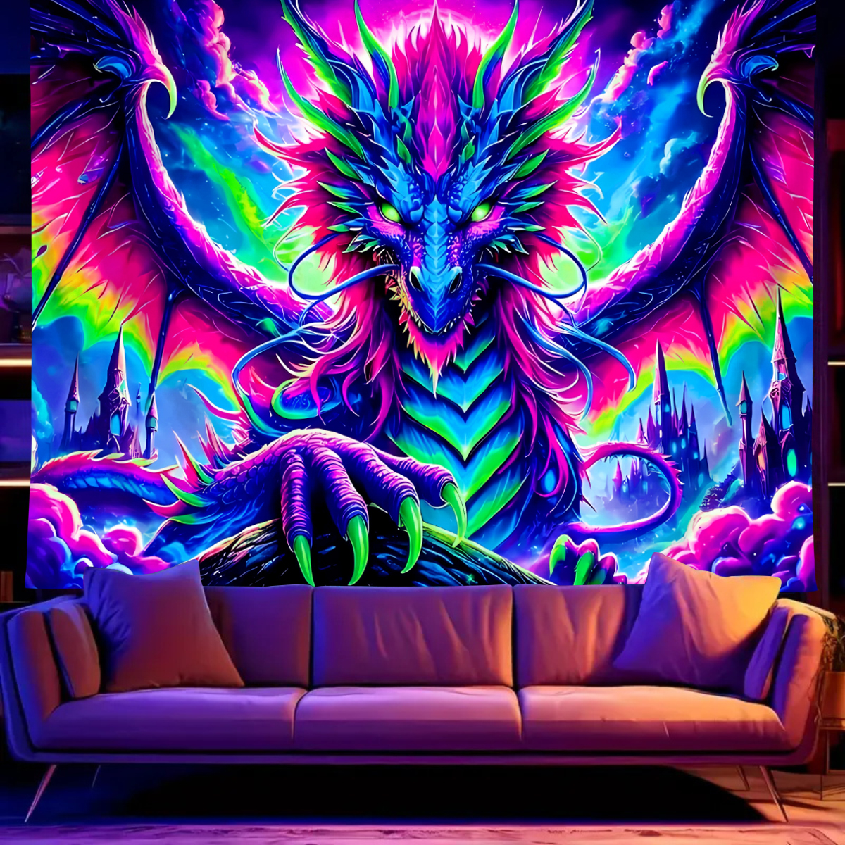 1pcFluorescent colored dragon  - Wall Scroll Tapestry ulasan dan harga