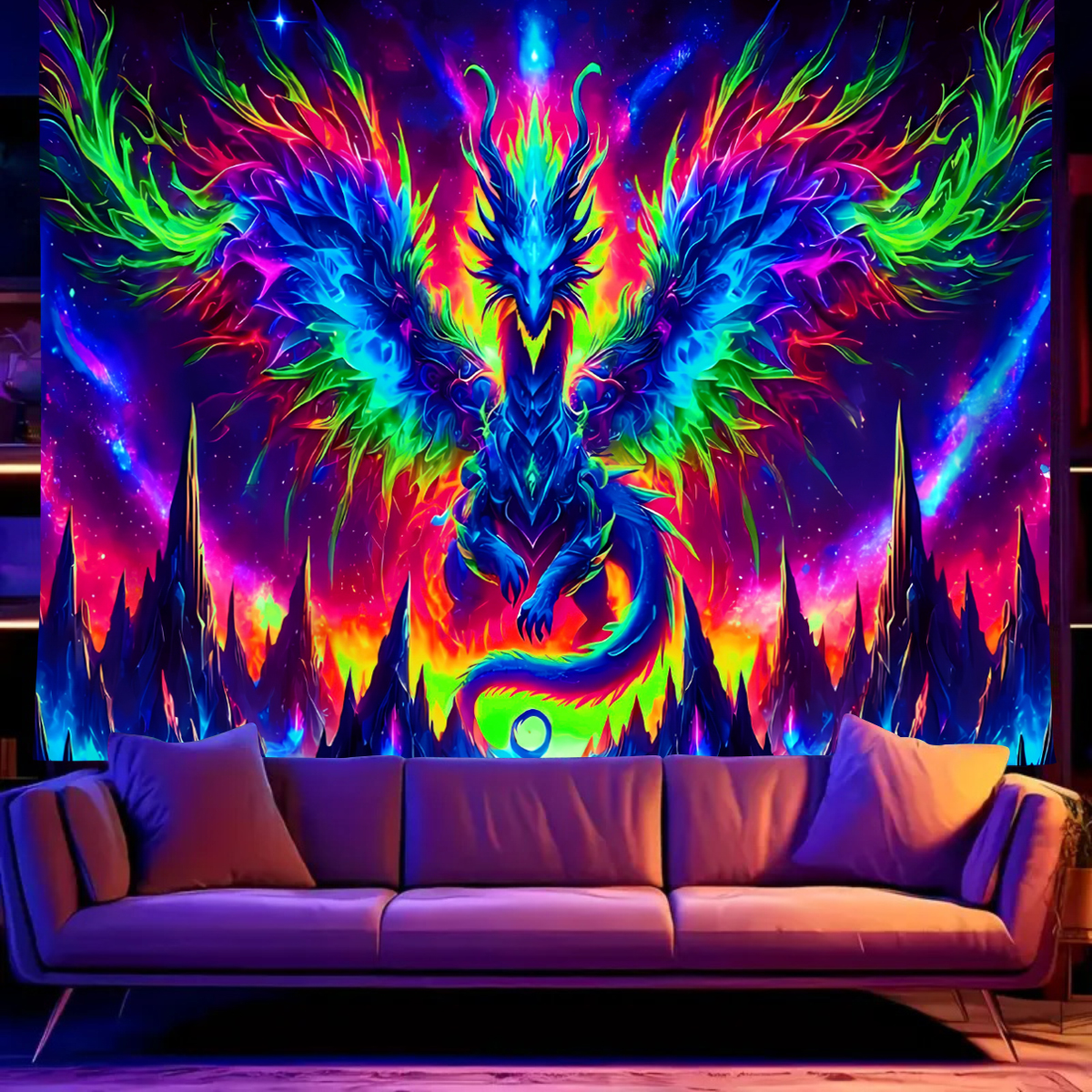 1pcFluorescent colored dragon  - Wall Scroll Tapestry ulasan dan harga