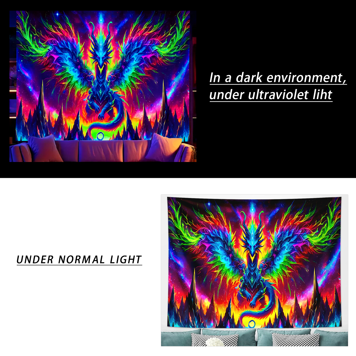 1pcFluorescent colored dragon  - Wall Scroll Tapestry ulasan dan harga
