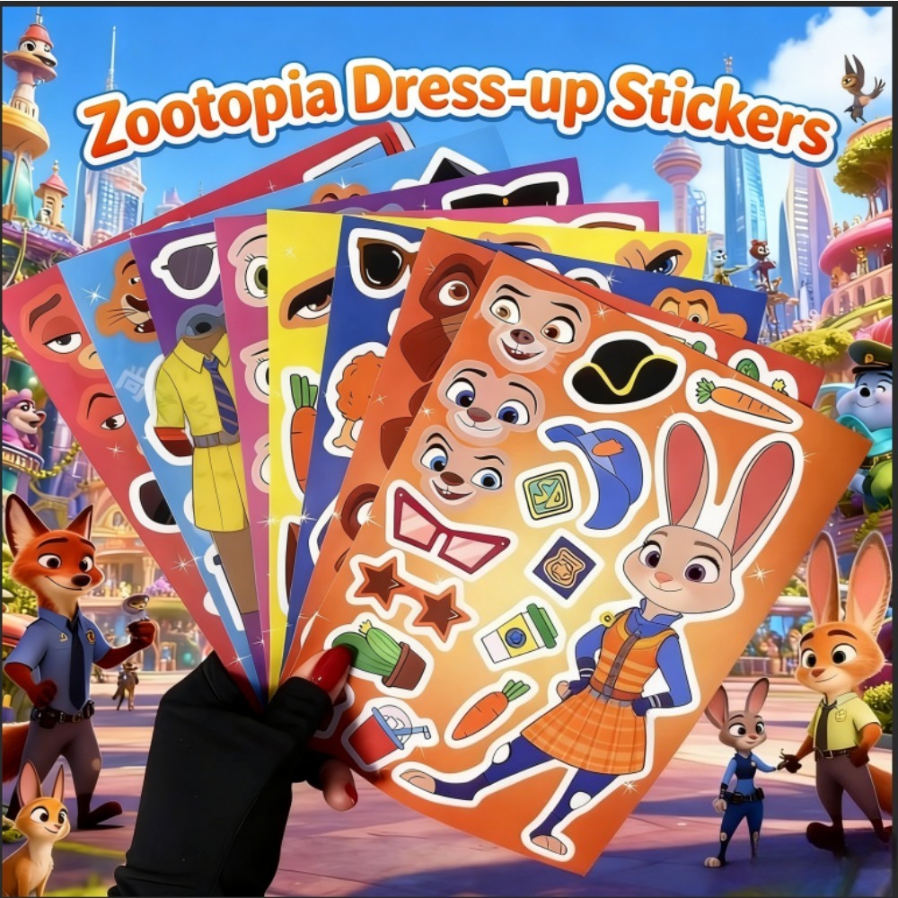 8pcs Zootopia Dress-Up Sticker - Anime Merchandise Dress ulasan dan harga
