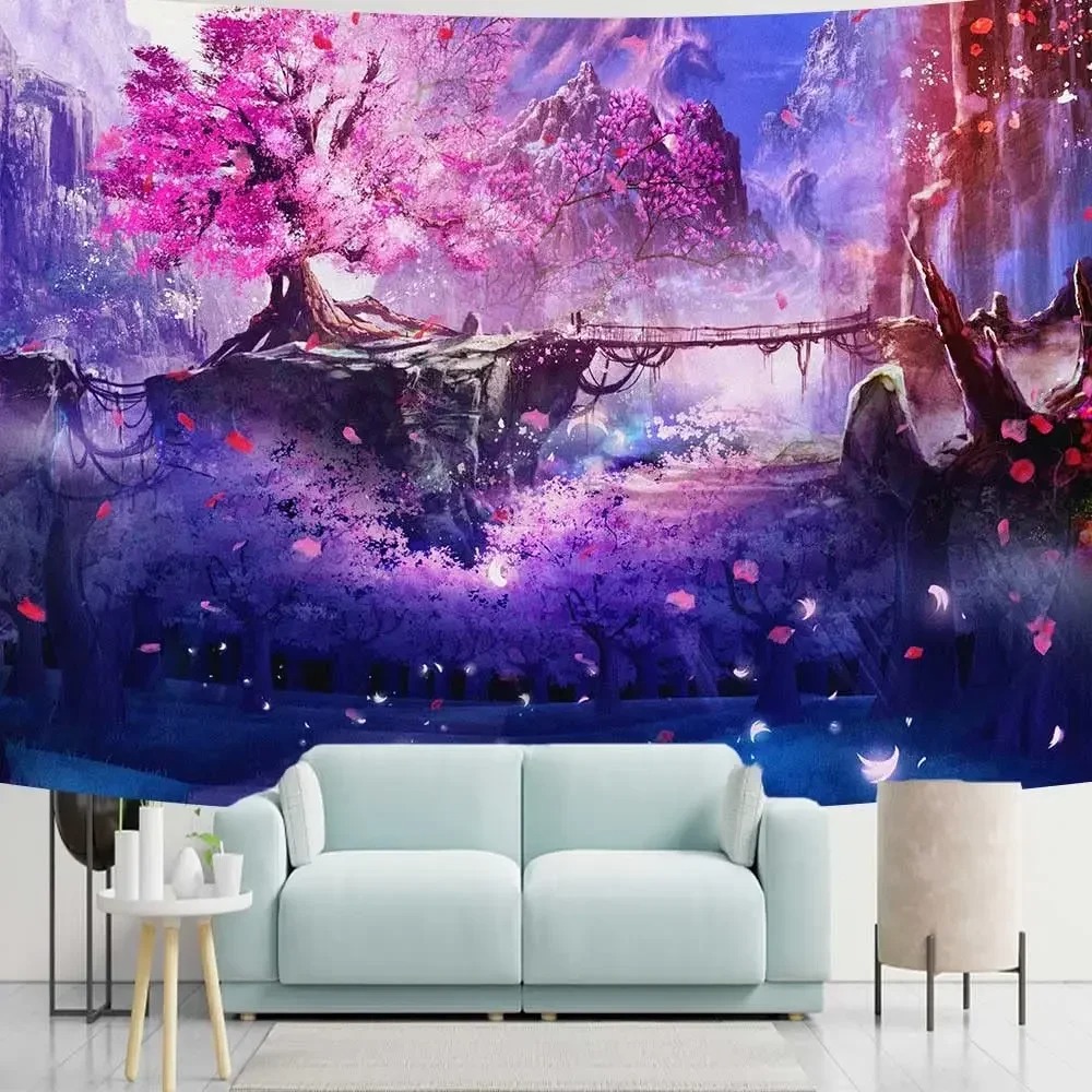 Japanese Mountains And Cherry  - Wall Scroll Tapestry ulasan dan harga